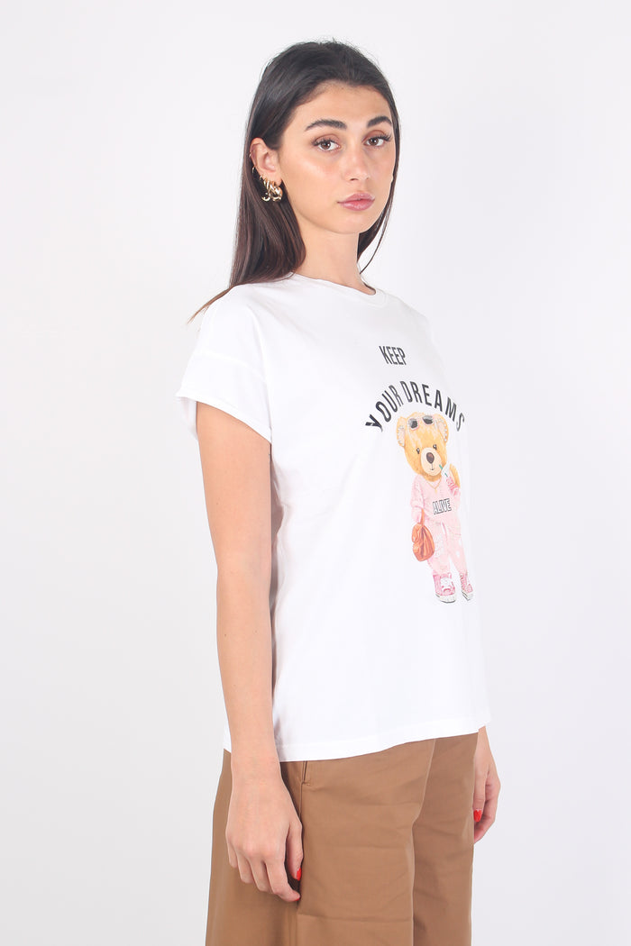 T-shirt Stampa Orsetto Bianco-5