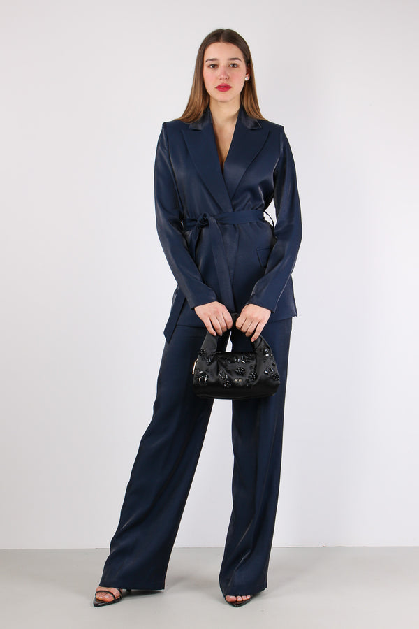 Giacca Cinturata Tessuto Cangi Blu