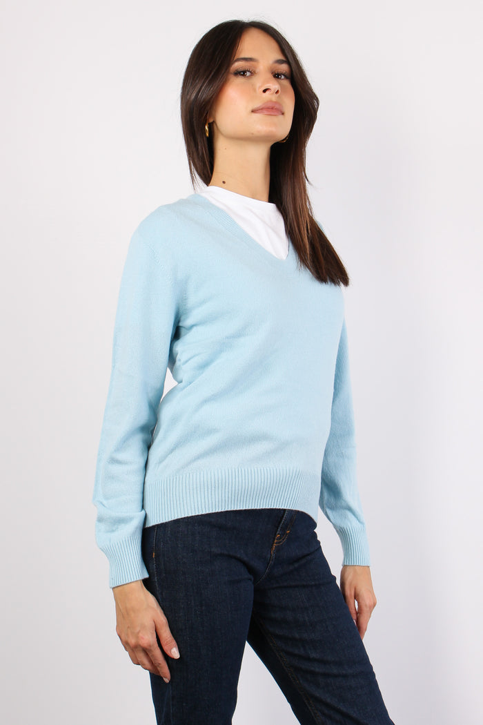 Maglia Misto Cashmere Scollo V Polvere-5