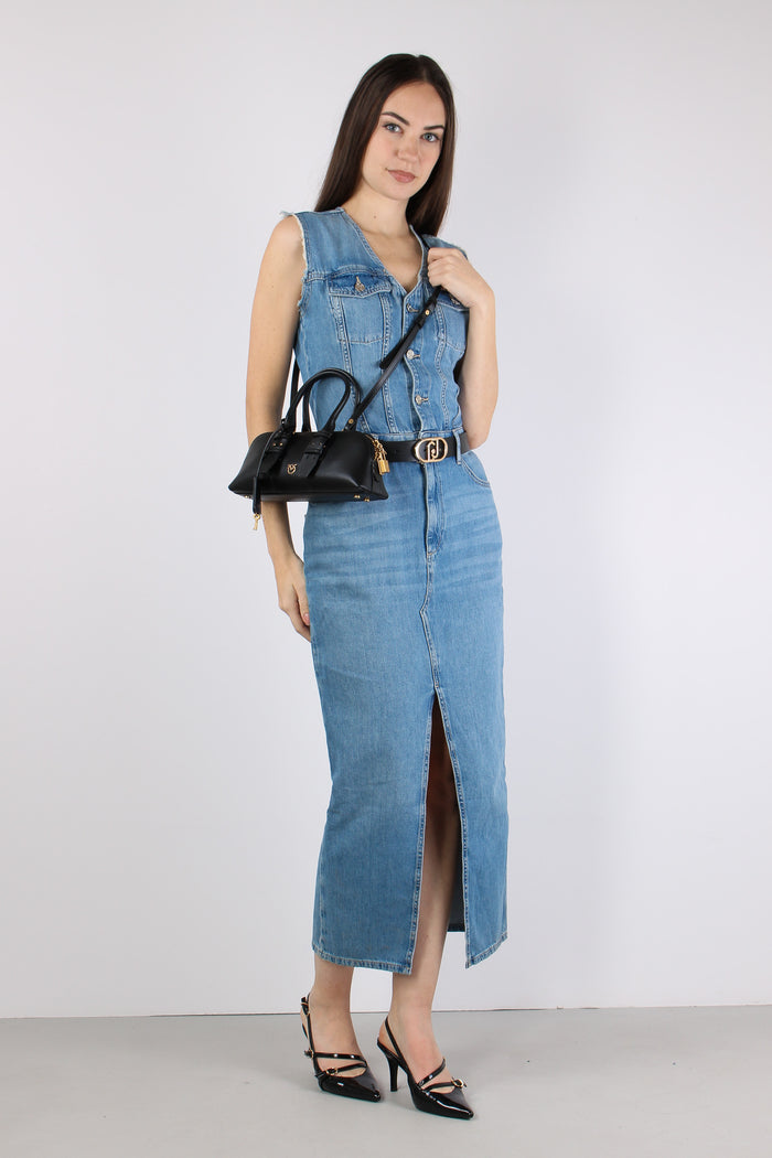 Abito Jeans Smanicato Spacco Denim Medio-7