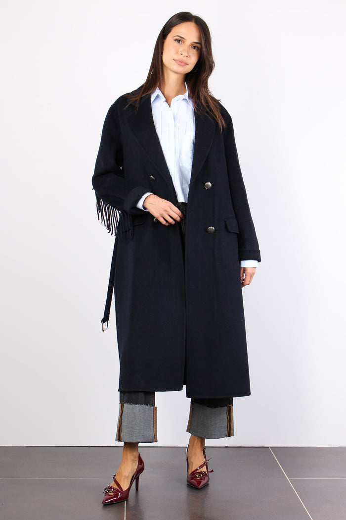 Cappotto Cinturato Frange Blu-7