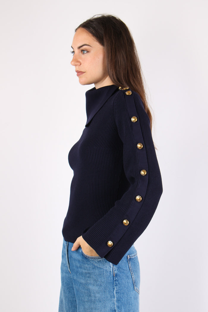 Maglia Bottoni Manica Blu Notte-3