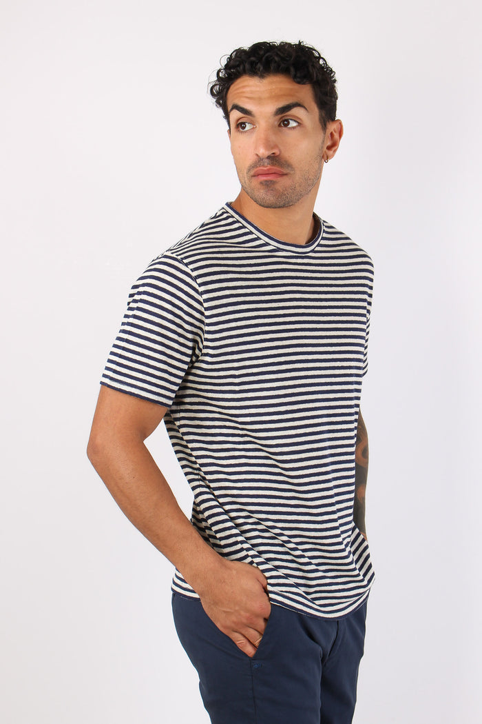 T-shirt Riga Misto Lino Bianco/blu-3