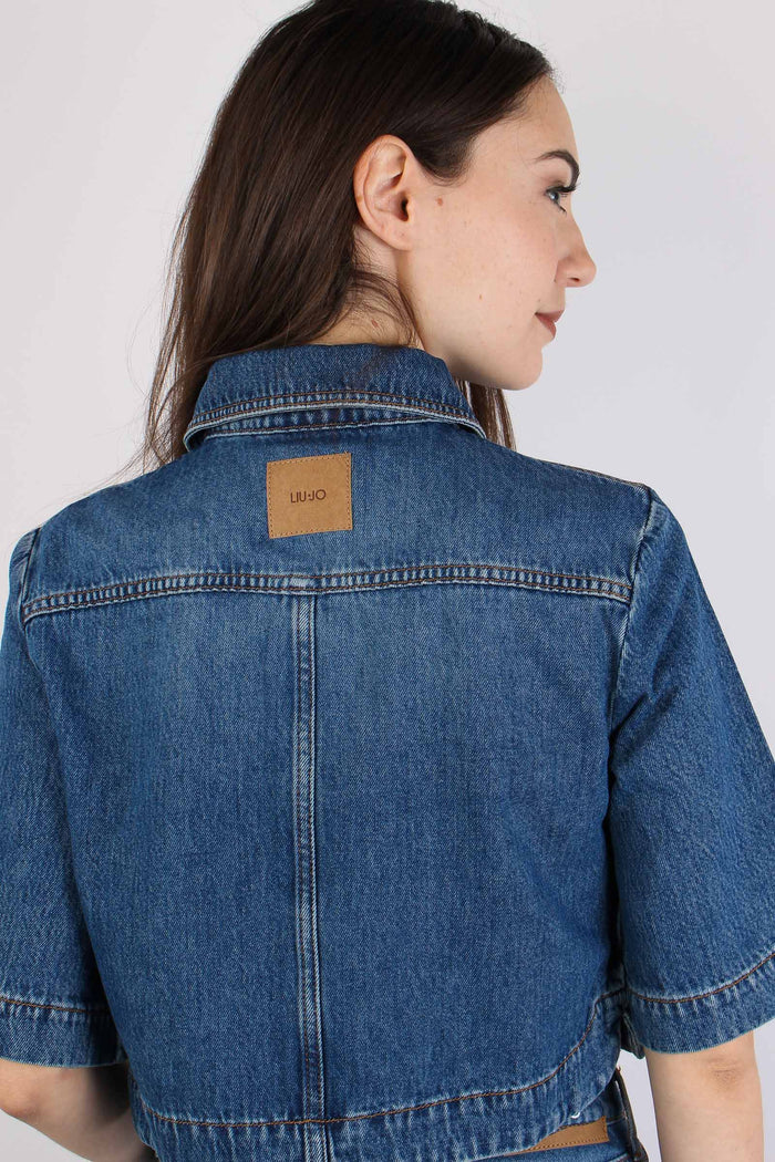 Giacca Camicia Manica Corta Denim Medio-8