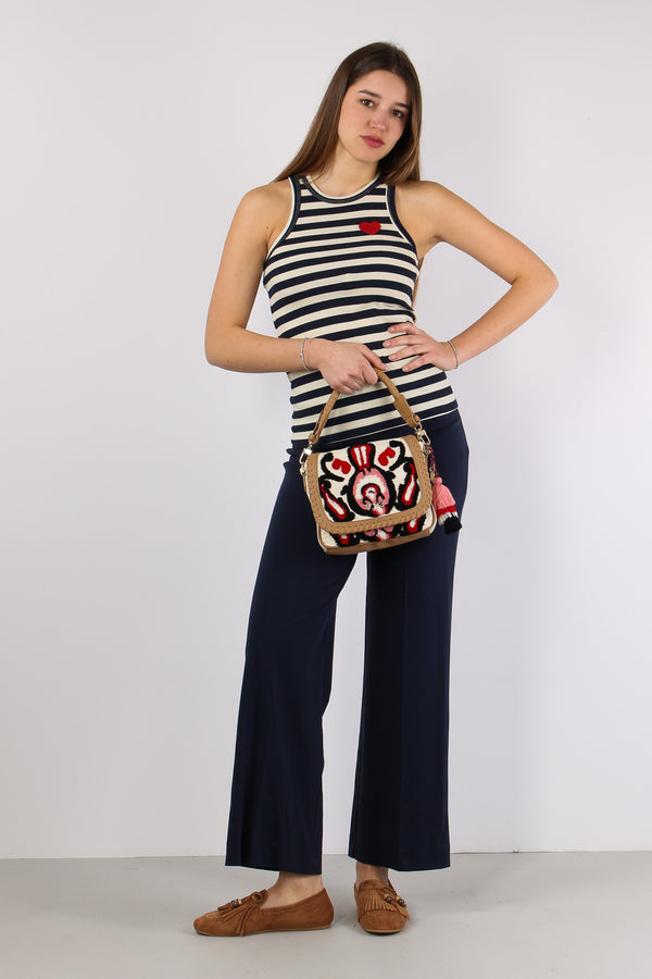 Canotta Costina Patch Cuore Blu/panna