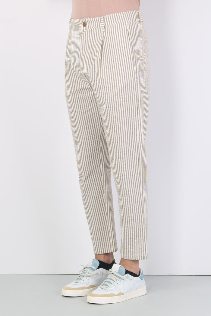 Pantalone Cotone Gessato Beige/bianco-6