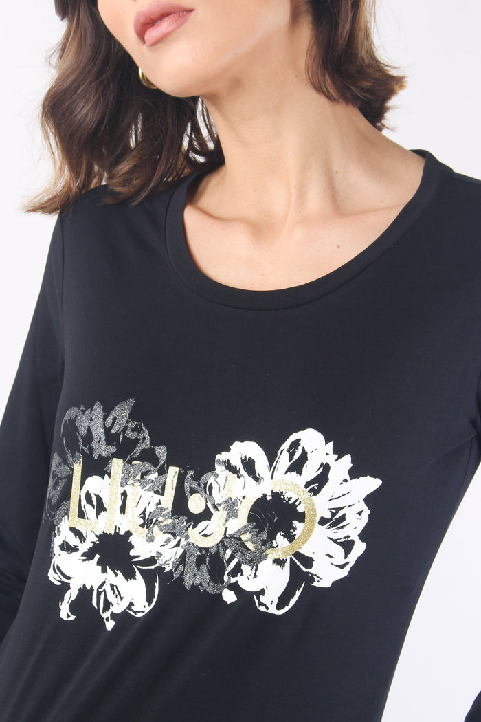 T-shirt Ml Logo Fiori Nero Flower-5