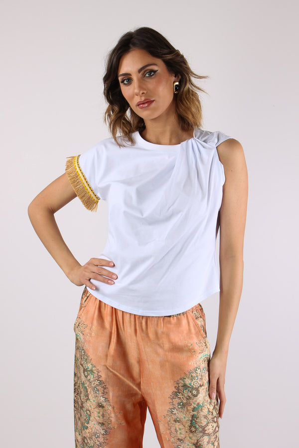 T-shirt Nodo Passamaneria Manica Bianco-2