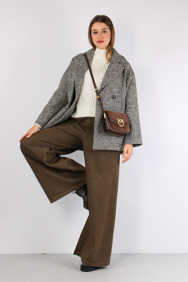 Cappotto Svasato Resca Lurex Moro/panna