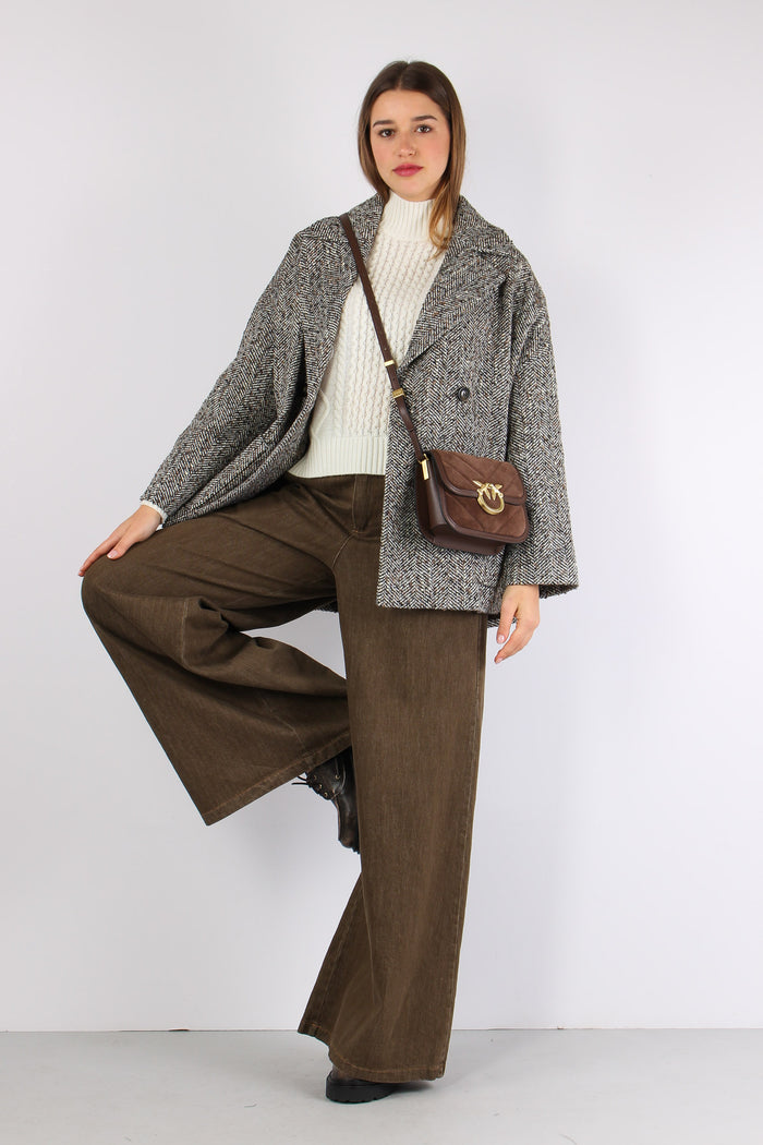 Cappotto Svasato Resca Lurex Moro/panna