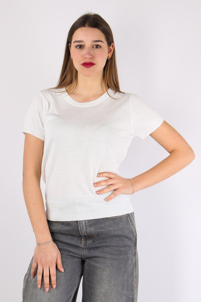 Maglia Girocollo M/m Viscosa Off White-2