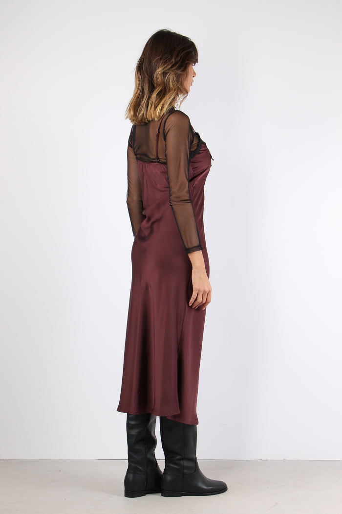 Abito Raso Inserto Pizzo Bordeaux-7