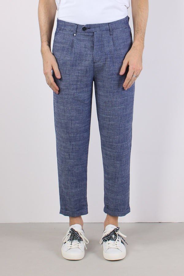 Pantalone Misto Lino Blu-2