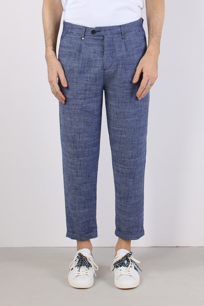 Pantalone Misto Lino Blu-2