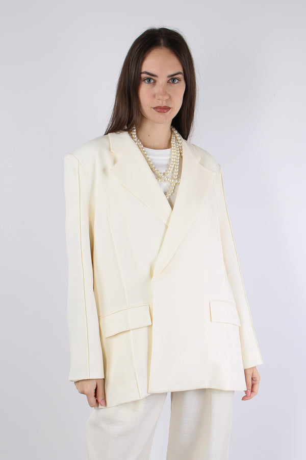 Giacca Spacchetti Tasche Applicate Panna-2