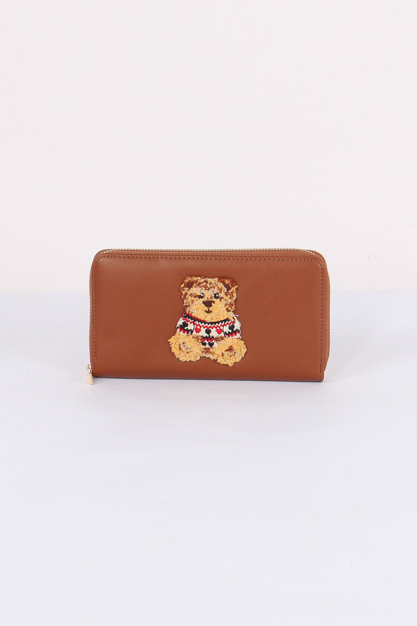 Portafoglio Zip Orsetto Cognac