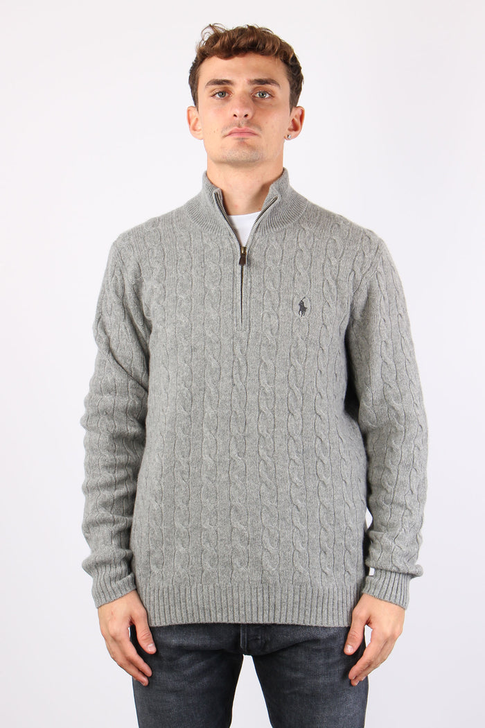 Pullover Mezza Zip Lana Trecce Fawn Grey-2