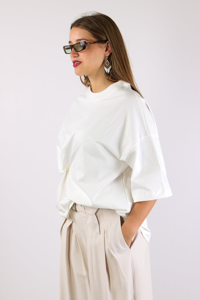 T-shirt Over Ripresa Spilla Panna-4