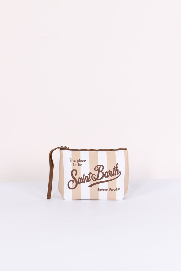 Aline Pochette Righe Beige/bianco