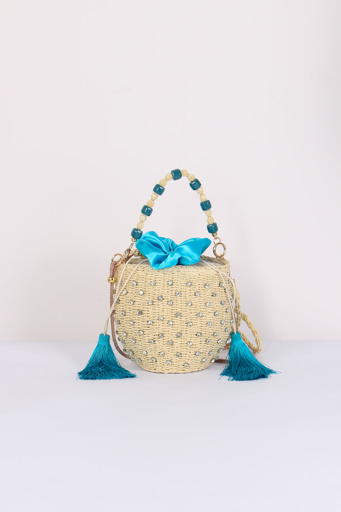 Secchiello Paglia Strass Toruoise