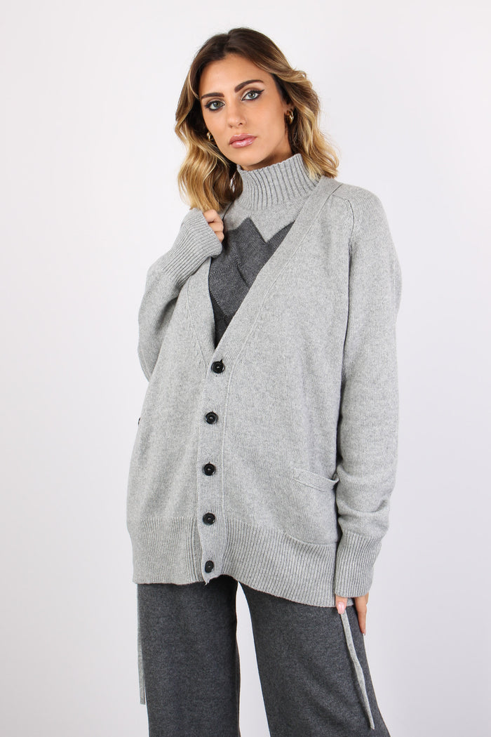 Cardigan Bottoni Lunghezza Med 0 Grigio Chiaro Melange-7