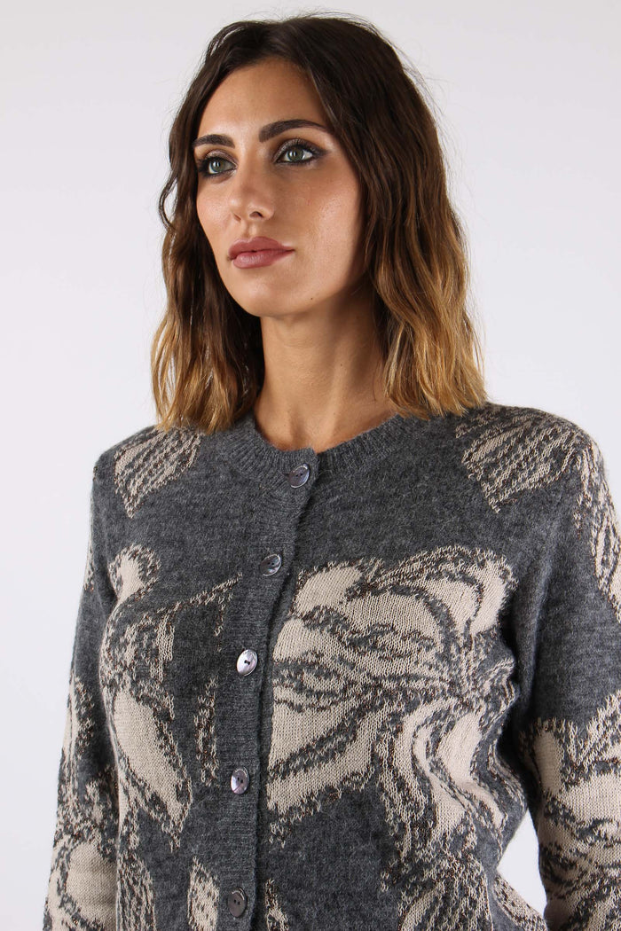 Cardigan Alpaca Fiori Grigio/beige-7