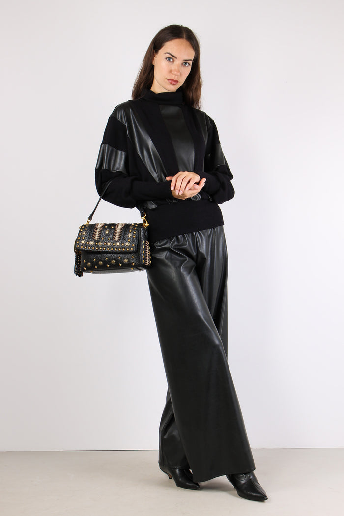 Maglia Inserto Ecopelle Nero