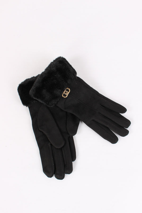 Guanti Effetto Scamosciato Nero