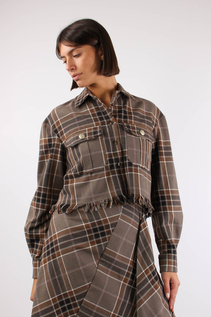 Camicia Corta Check Sfrangiata Tortora-6