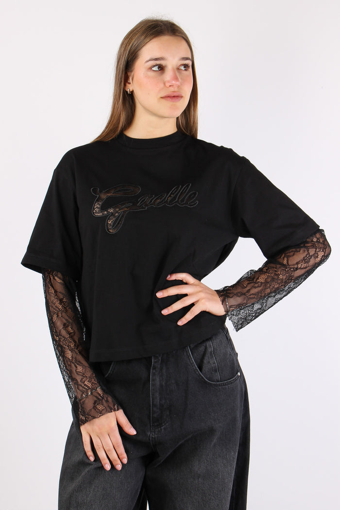 T-shirt Cotone Logo Pizzo Nero-3