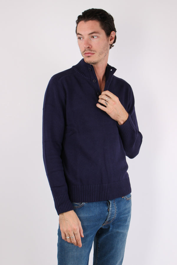 Collo Alto 3 Bottoni Cotone Poseidon Blue-2