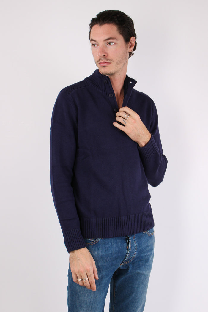 Collo Alto 3 Bottoni Cotone Poseidon Blue-2