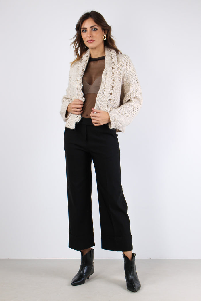 Cardigan Corto Effetto Uncinet Beige-5