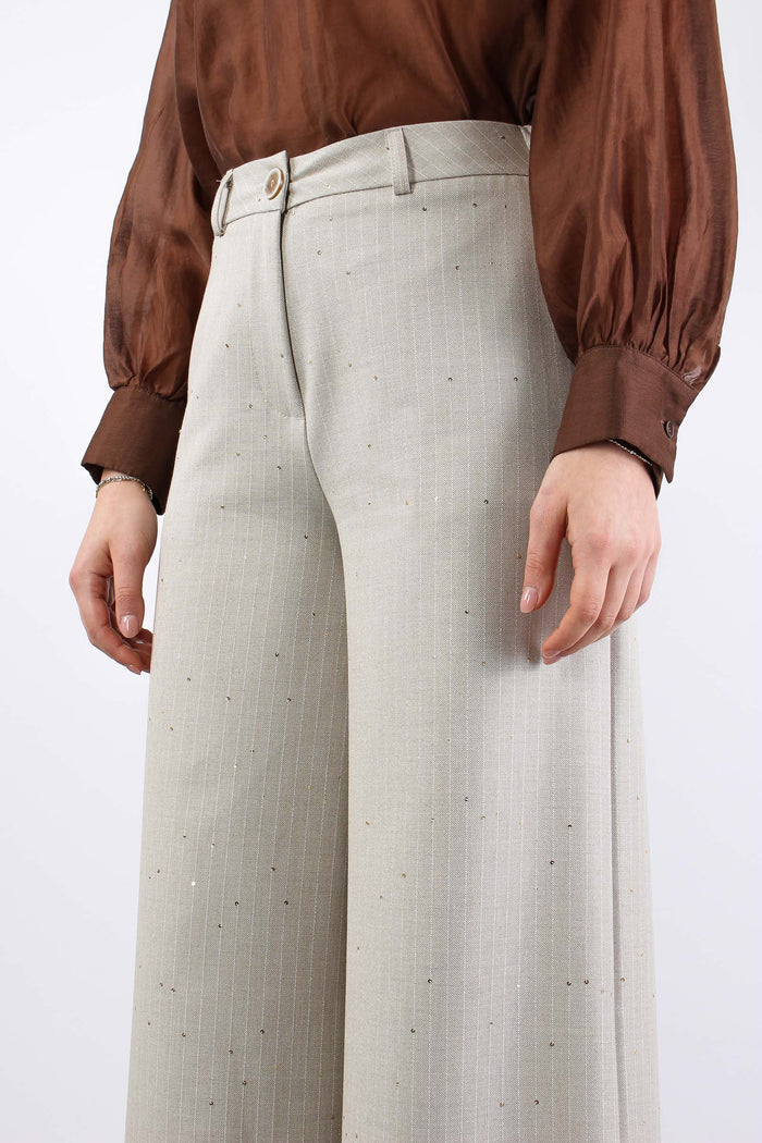 Pantalone Gessato Paillettes Beige-7