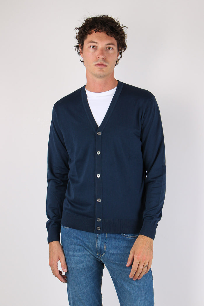 Cardigan Bottoni Cotone Blu-2