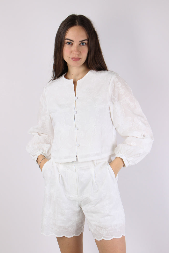 Camicia Corta Ricami Bianco-2