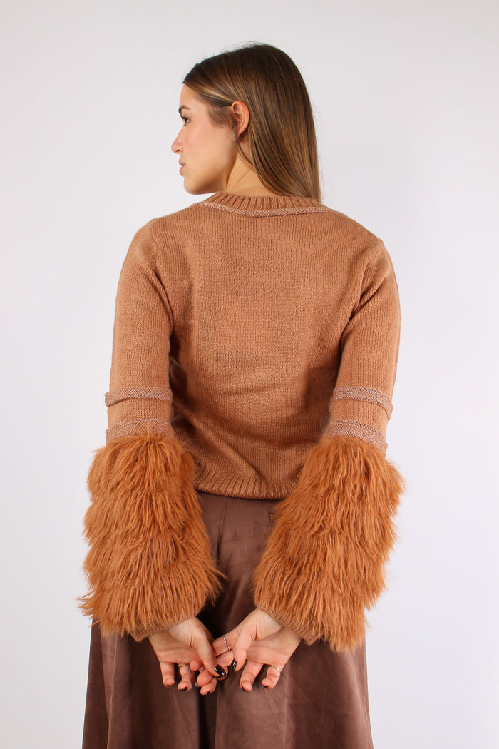 Maglia Manica Frange Inserto L Camel-4