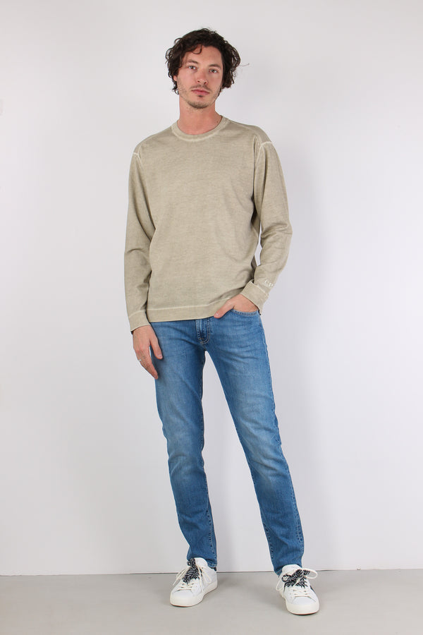 Maglia Doppia Tintura Effetto Lino Cement