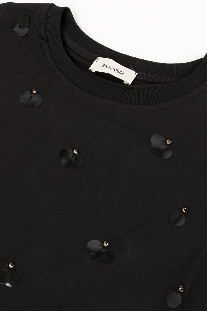 T-shirt Cotone Maxi Paillettes Nero-8