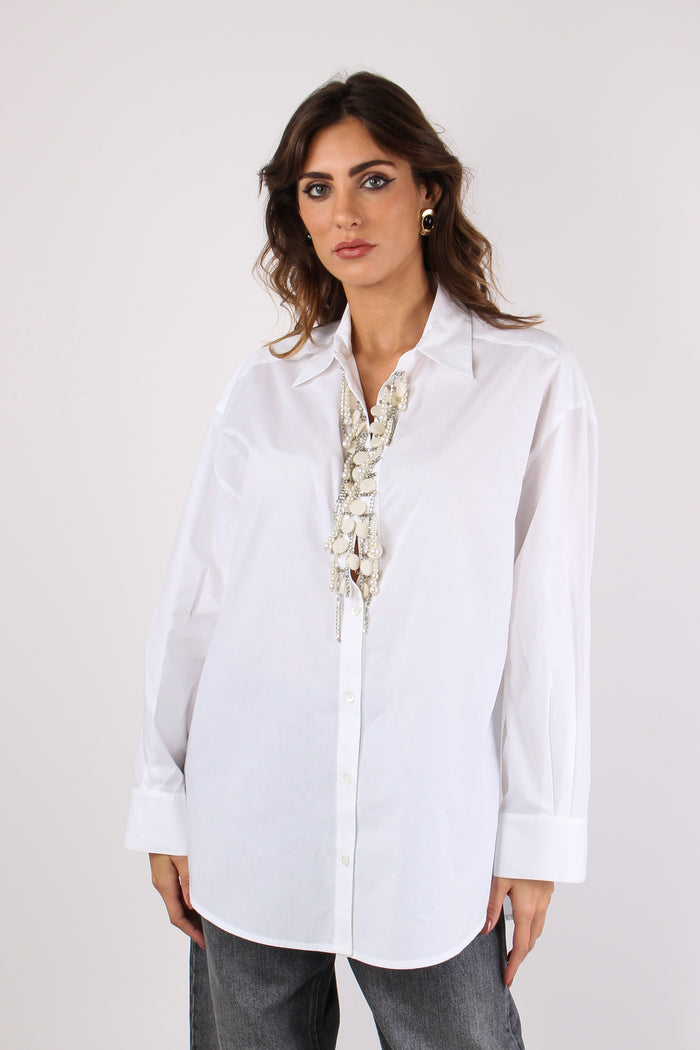 Capirai Camicia Inserto Pietre Bianco Brillante