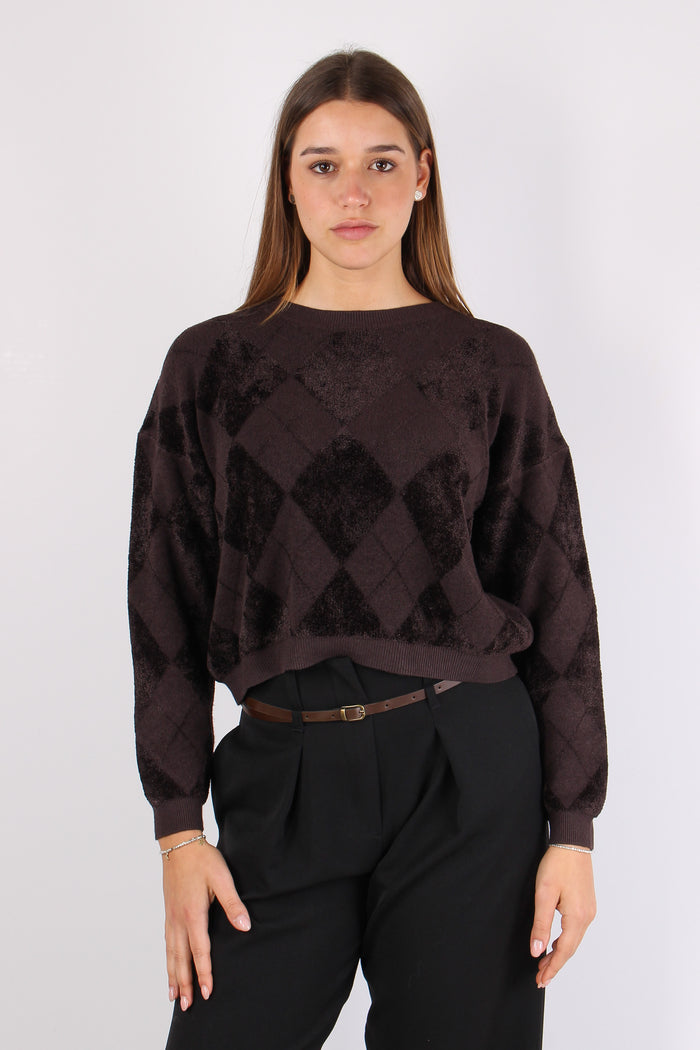 Maglia Rombi Ciniglia Intarsi Moro-2