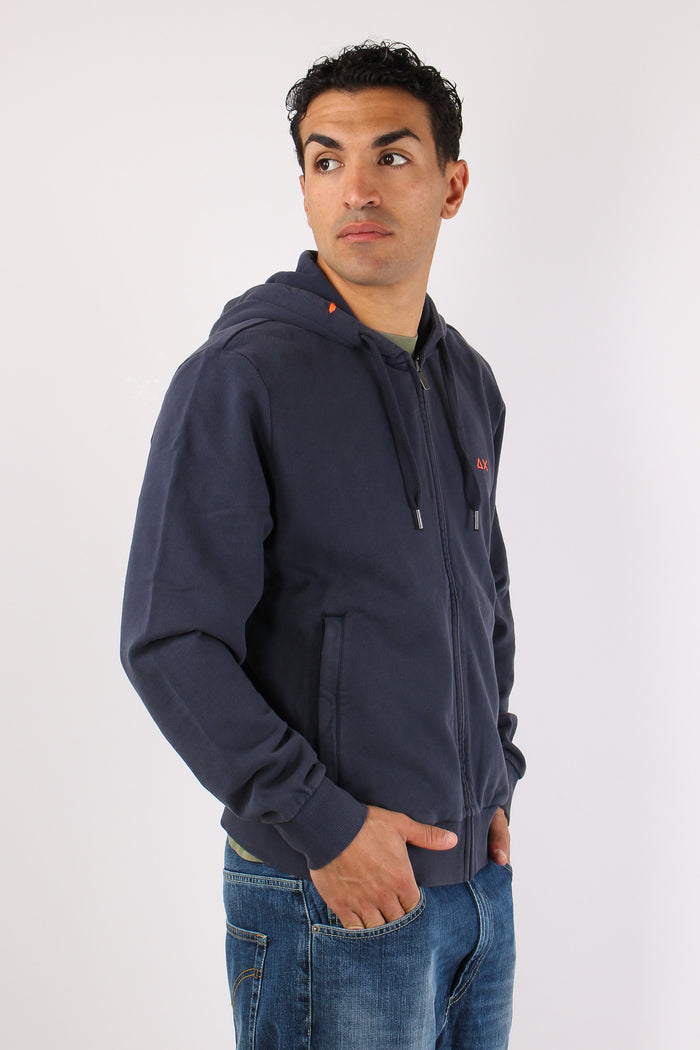 Felpa Zip Cappuccio Lavata Navy Blue-4