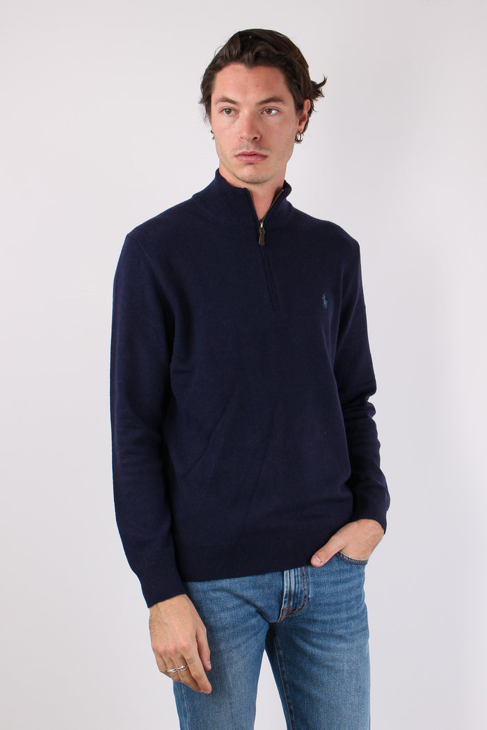 Felpa Mezza Zip Lambswool Hunter Navy-7