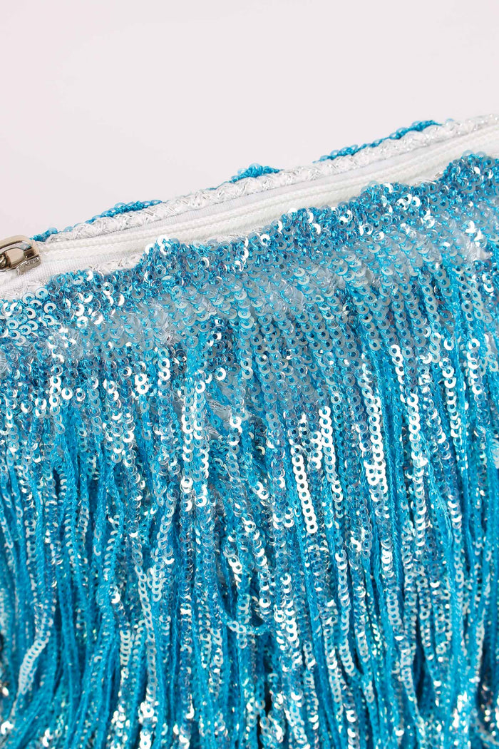 Pochette Paillettes Frange Torquoise-6