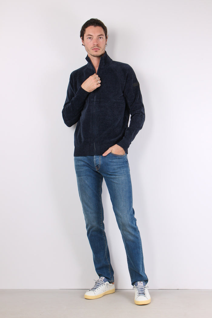 Maglia Zip Ciniglia Blue Black-5