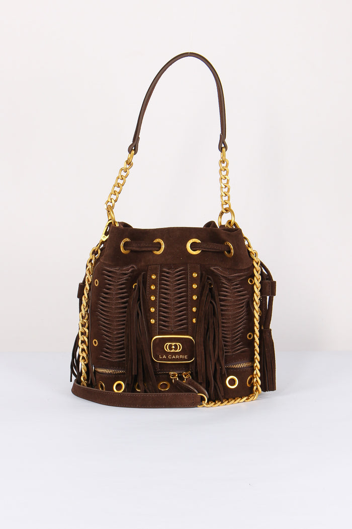 Secchiello Camoscio Frange Dark Brown