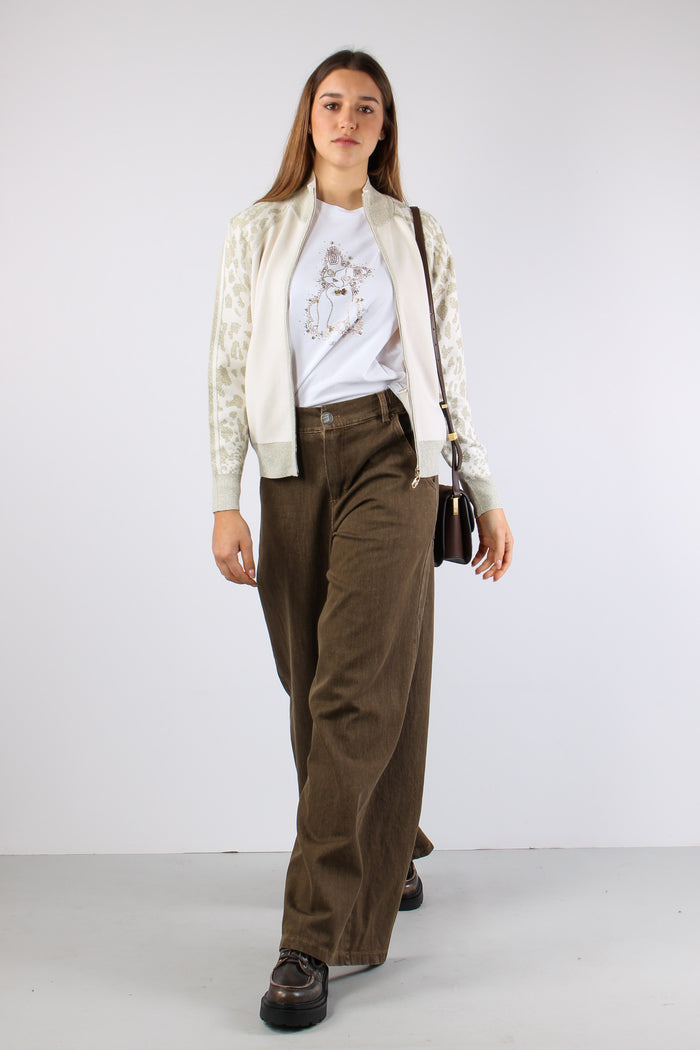 Felpa Zip Inserto Macula Lurex Bianco/gold-6