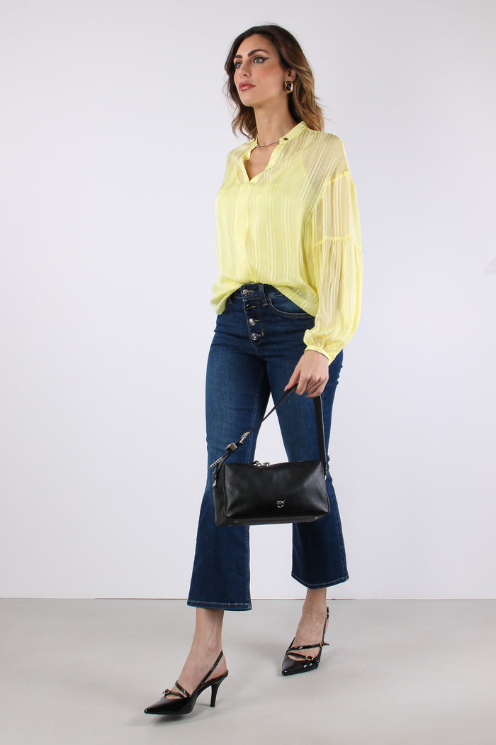 Jeans Trombetta Bottoni Denim Scuro-4