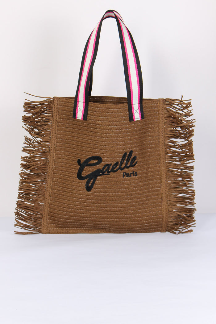 Shopping Rafia Ricamo Logo Nero