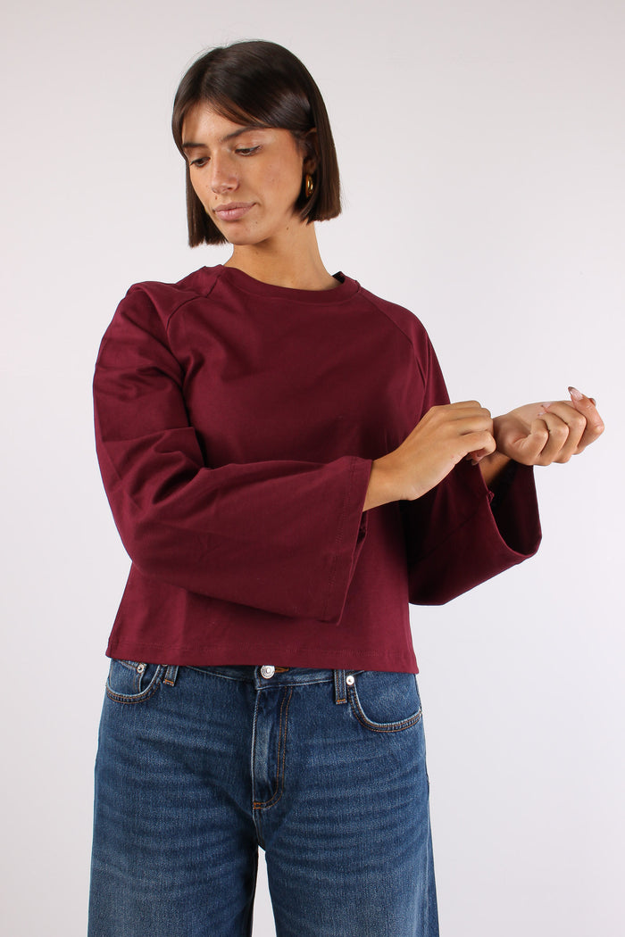 T-shirt Cotone Manica Svasata Bordeaux-7